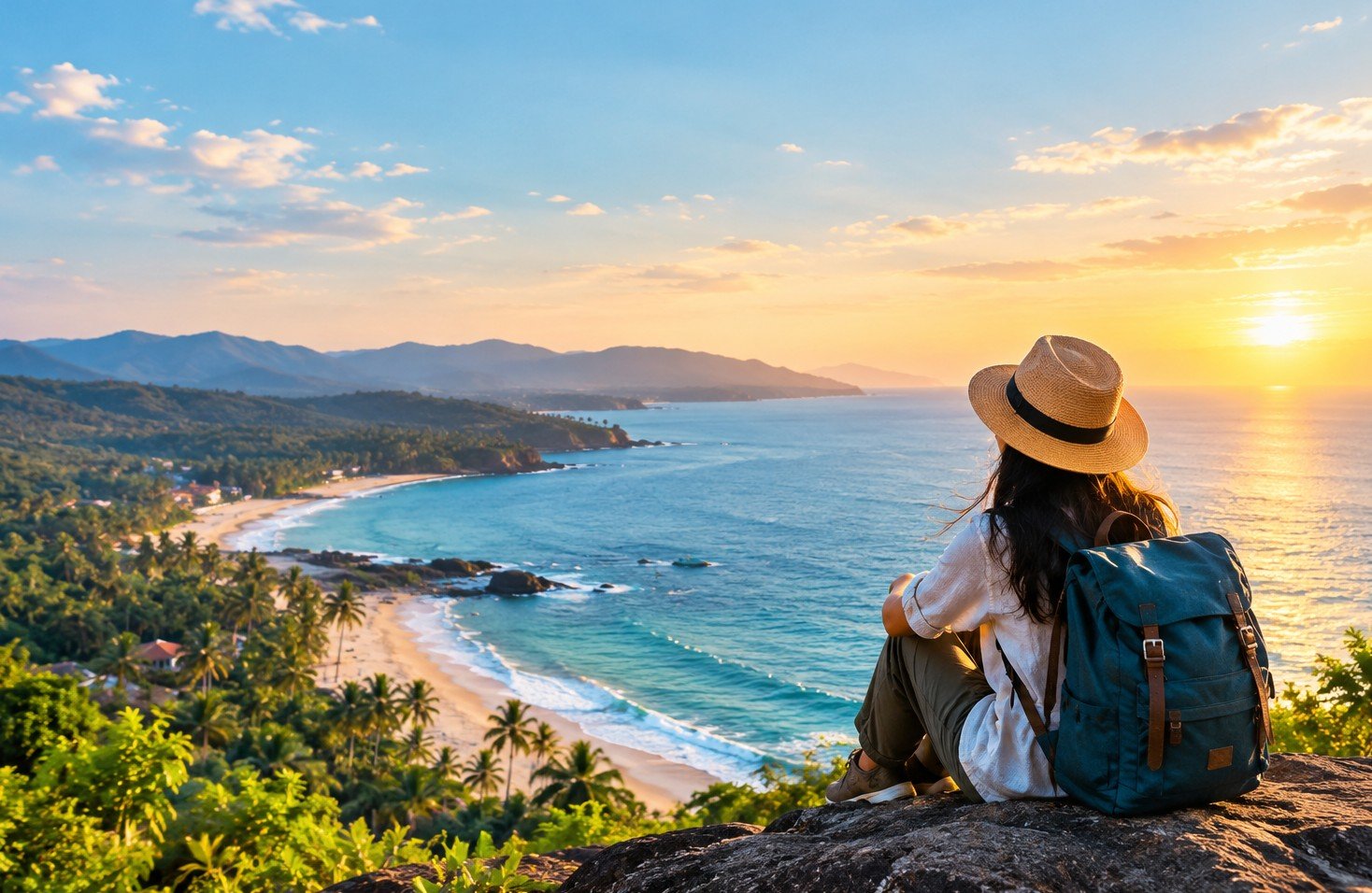 Traveller watching the sunset over the Gokarna coast